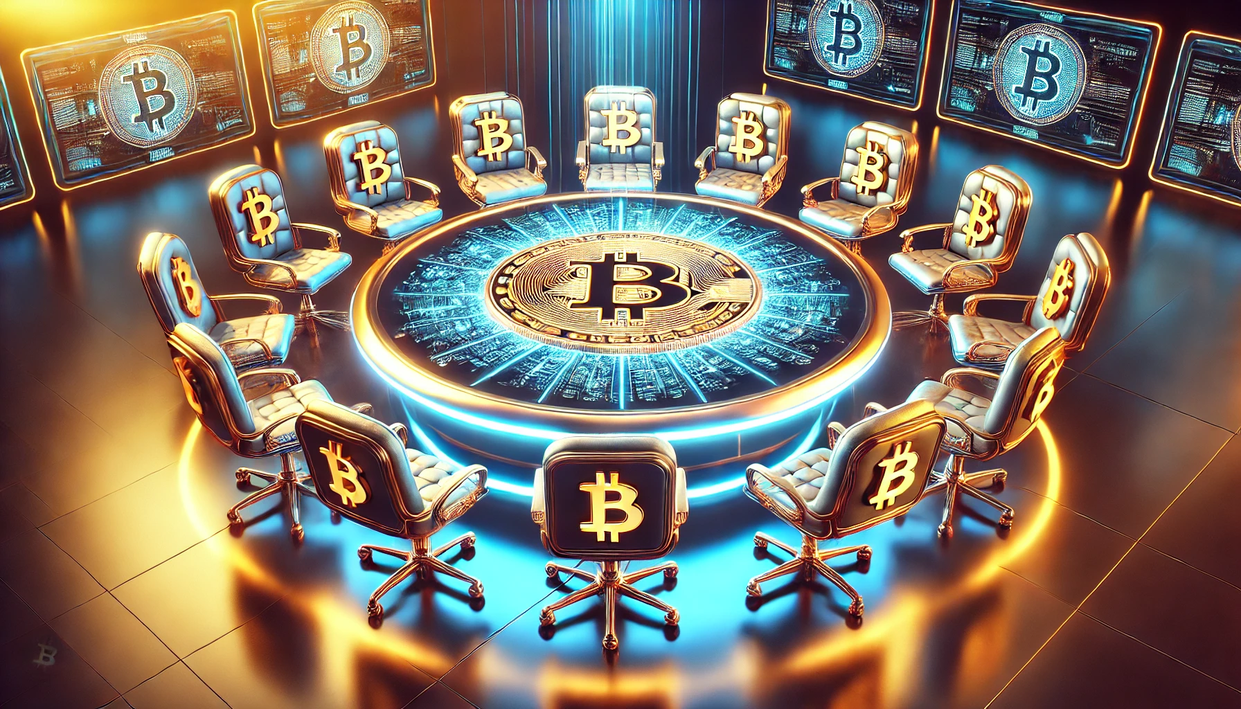 round table with bitcoin logo